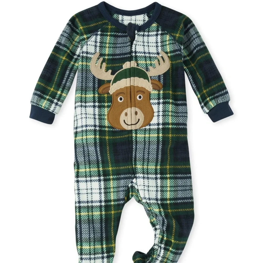 Children’s Place Plaid Reindeer Family Matching Christmas Fleece Pajamas Sleeper